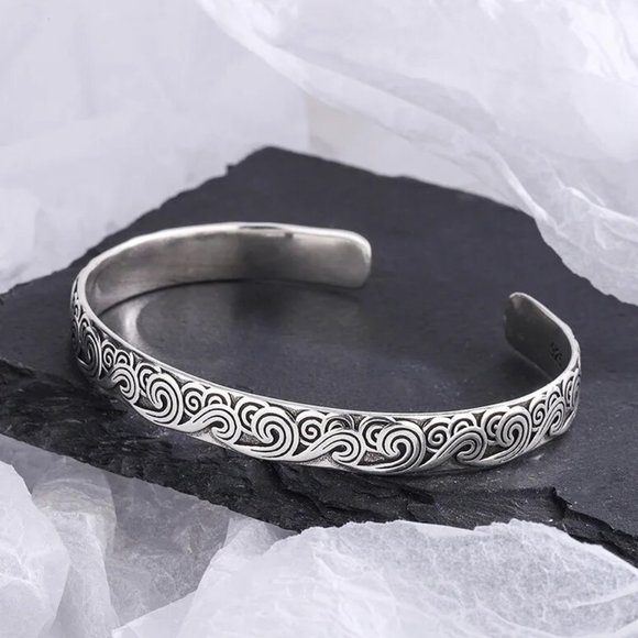Silver Wave Cuff Bracelet - Picture 1 of 3